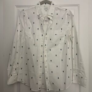 J. Crew Button Down Shirt with Green Tree Design NWT S